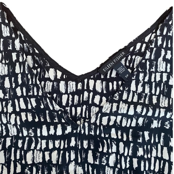 Eileen Fisher Silk printed Tie Waist, Drawstring Dress black and white size S - Picture 9 of 13